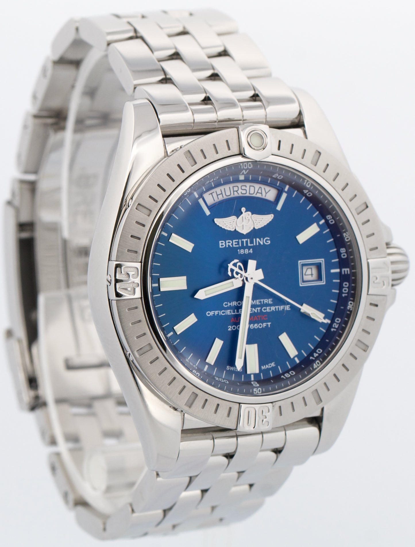 PAPERS Breitling Galactic 44mm BLUE Stainless Steel Date Watch A45320 BOX