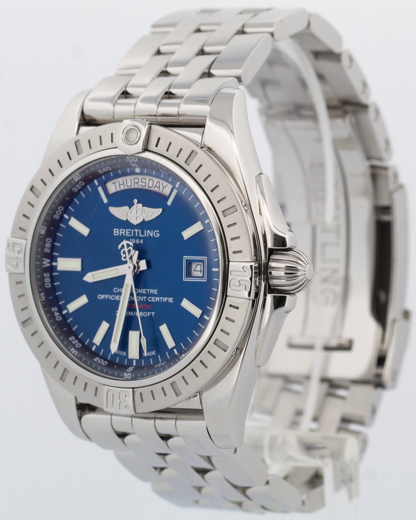 PAPERS Breitling Galactic 44mm BLUE Stainless Steel Date Watch A45320 BOX