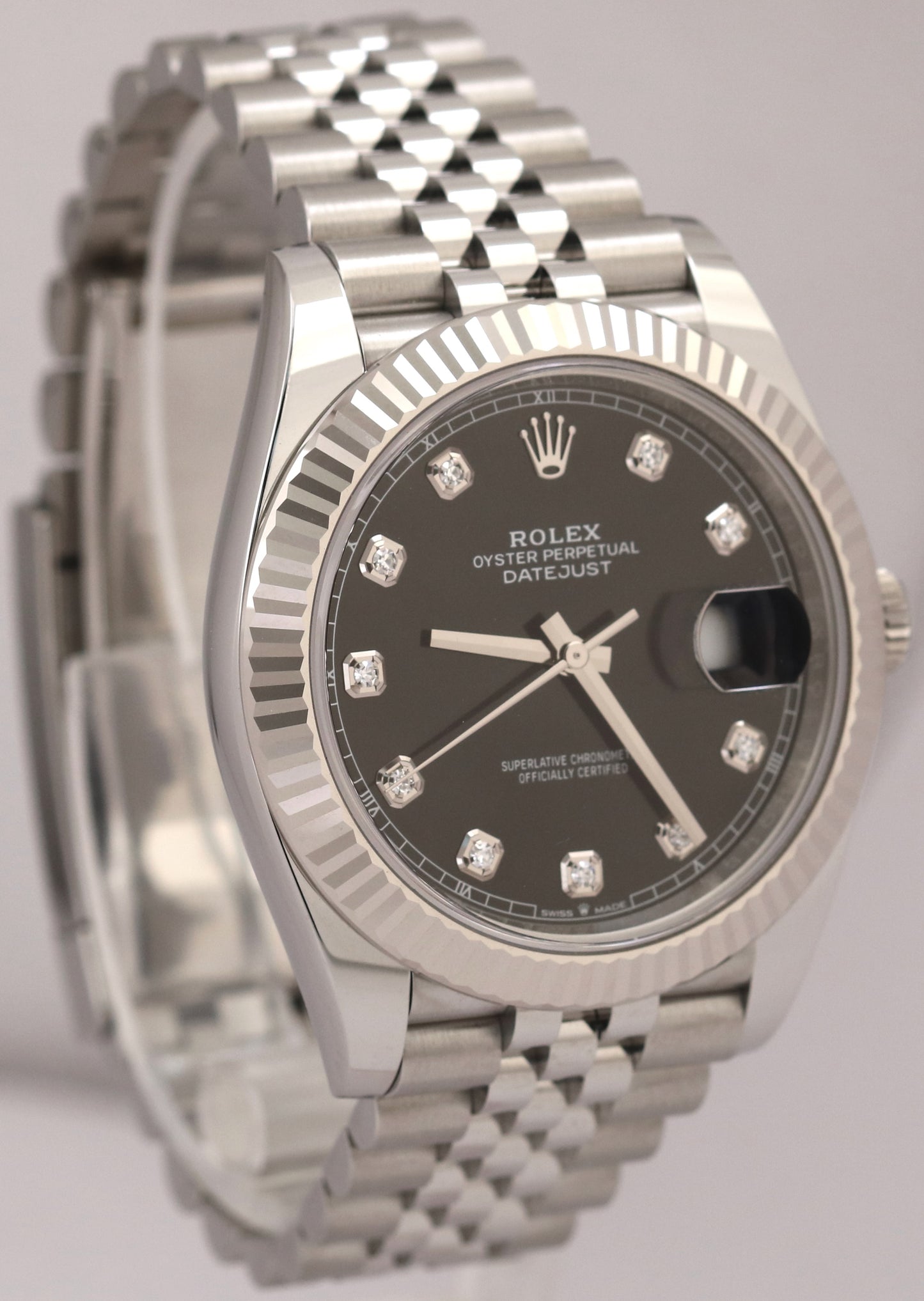 MINT 2024 PAPERS Rolex DateJust 41mm BLACK DIAMOND 18K JUBILEE Fluted 126334 BOX