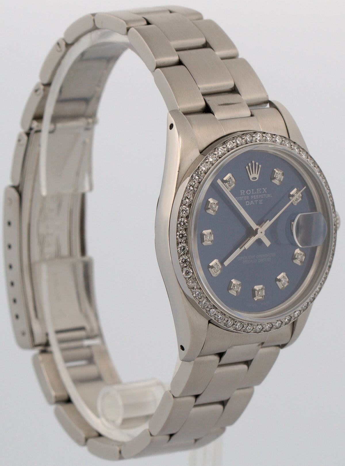 1981 Rolex Oyster Perpetual Date 16000 Blue Diamond Stainless Steel 36mm Watch