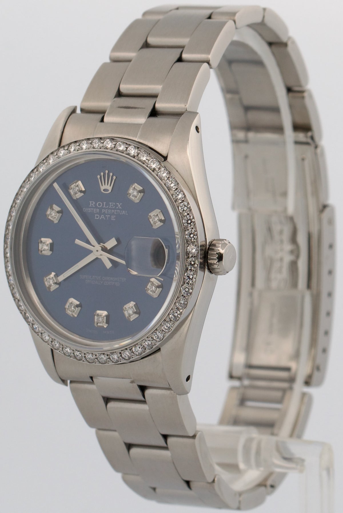 1981 Rolex Oyster Perpetual Date 16000 Blue Diamond Stainless Steel 36mm Watch