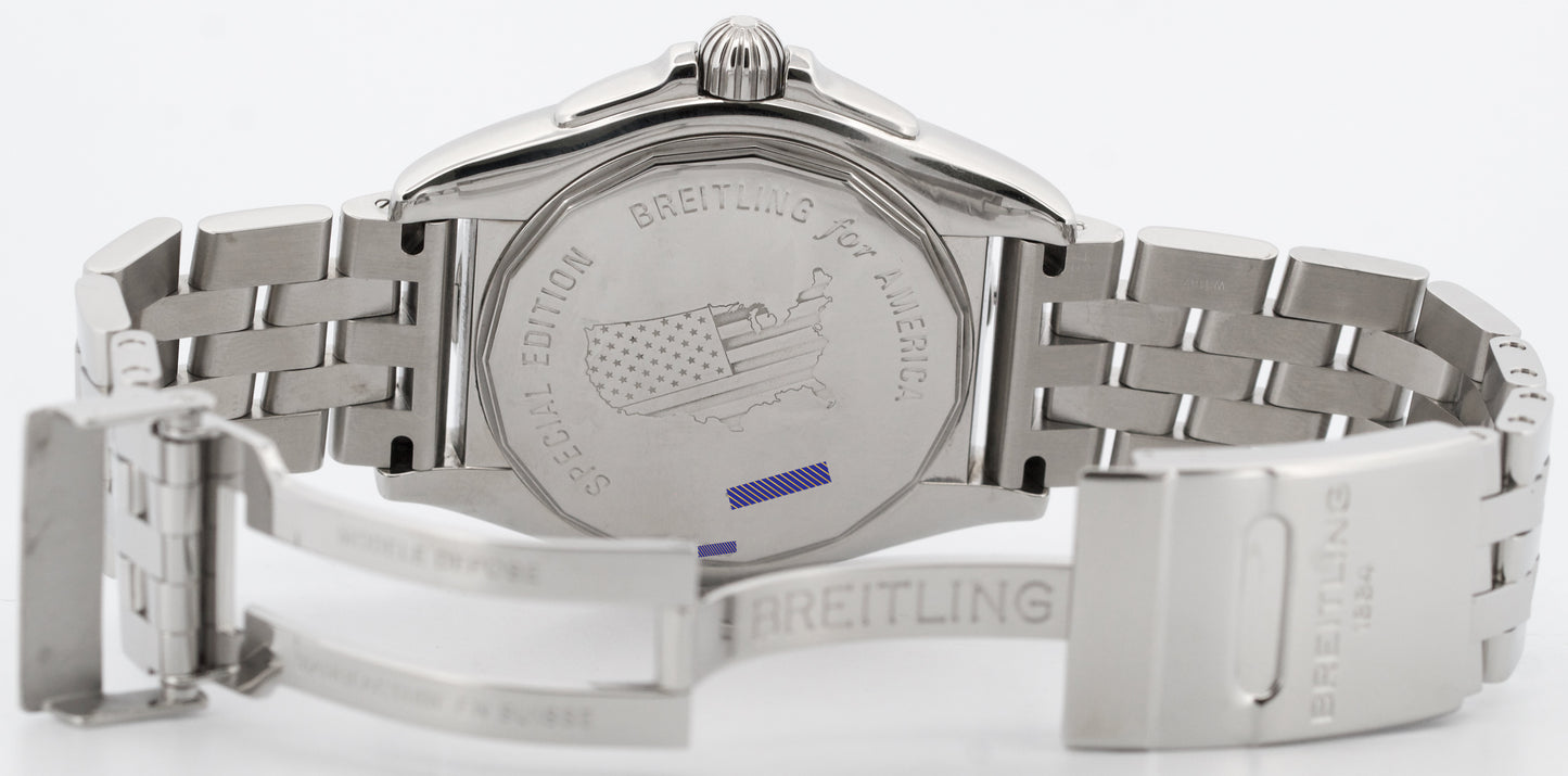 PAPERS Breitling Galactic 44mm BLUE Stainless Steel Date Watch A45320 BOX