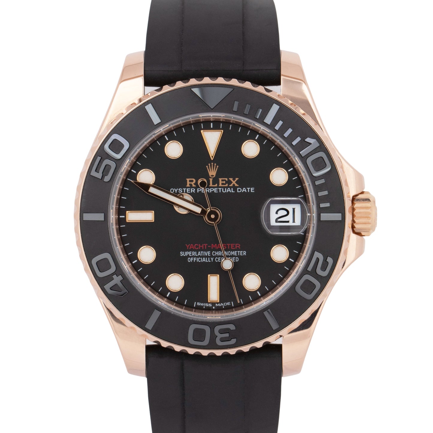Rolex Yacht-Master Black Rose Gold Oysterflex 37mm Automatic Watch 268655 B+P