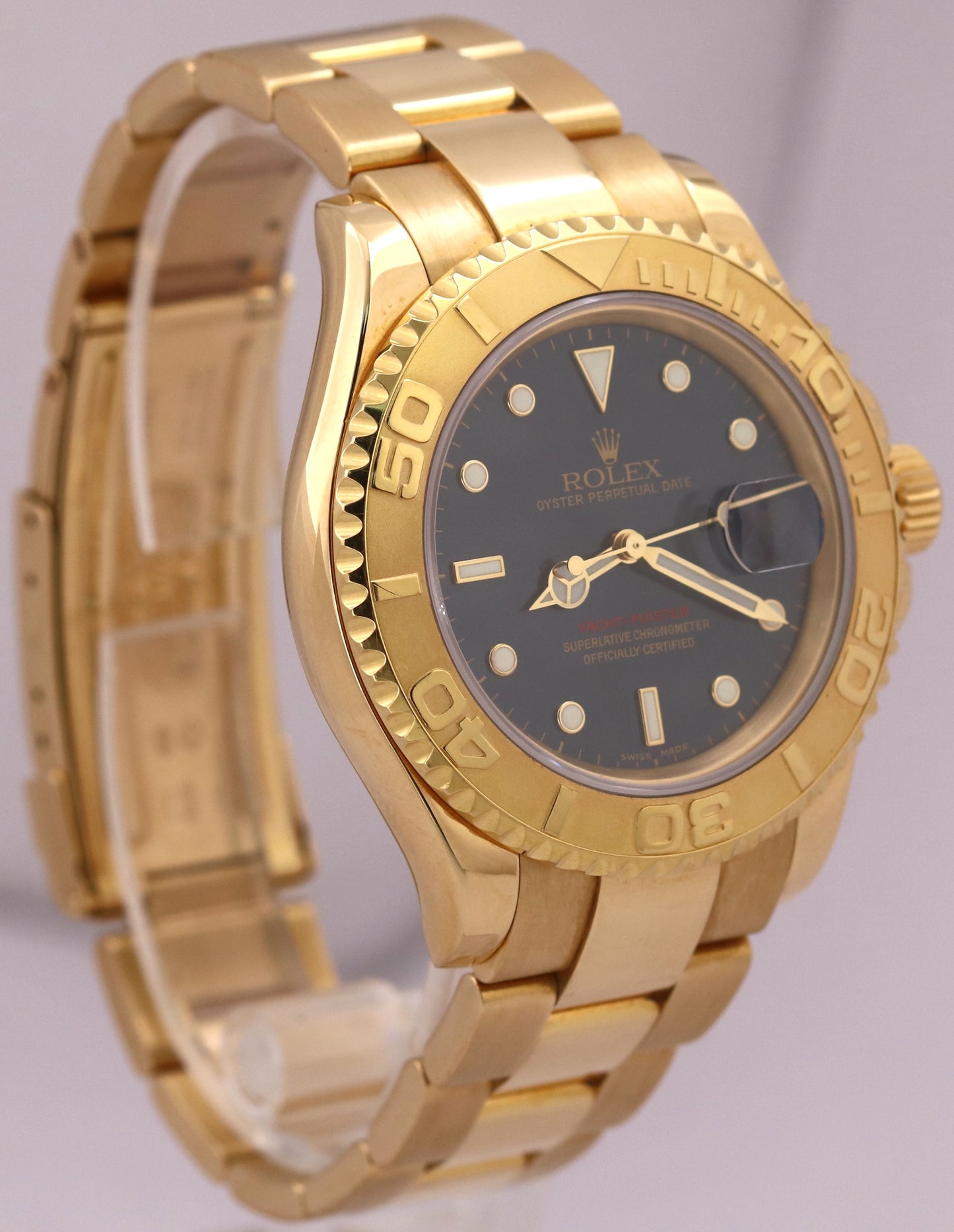 UNPOLISHED Rolex Yacht-Master BLUE 18K Yellow Gold 40mm NO-HOLES 16628 Watch