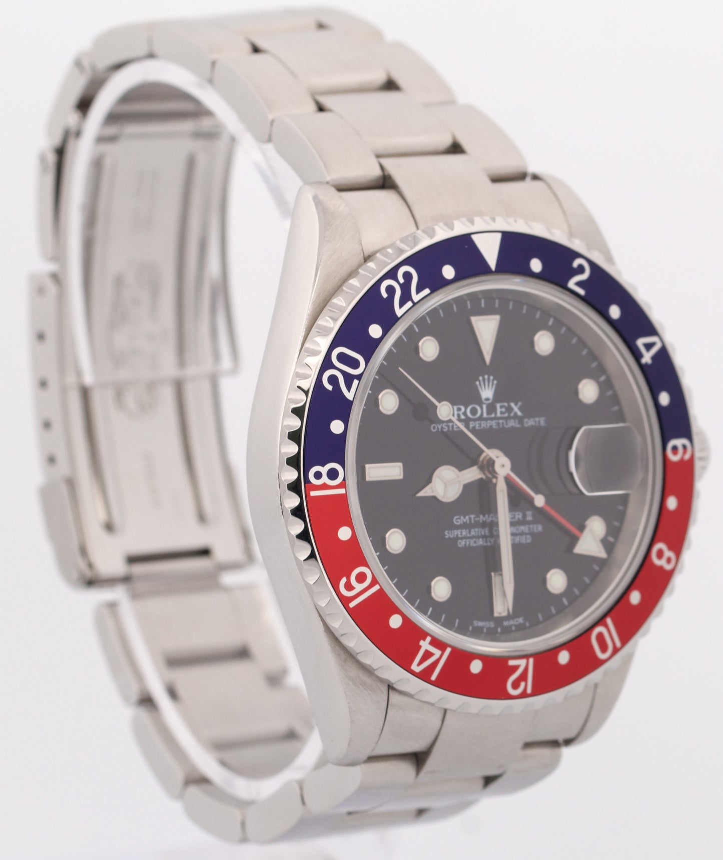 Rolex GMT-Master II 40mm PEPSI Red Blue Stainless Steel NO-HOLES 16710 Watch