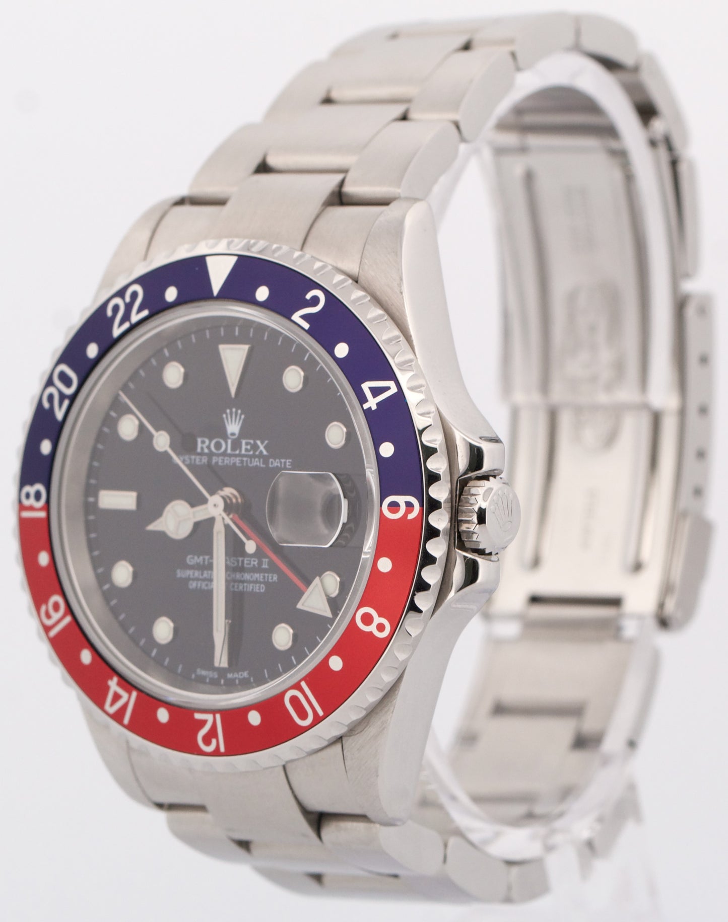 Rolex GMT-Master II 40mm PEPSI Red Blue Stainless Steel NO-HOLES 16710 Watch