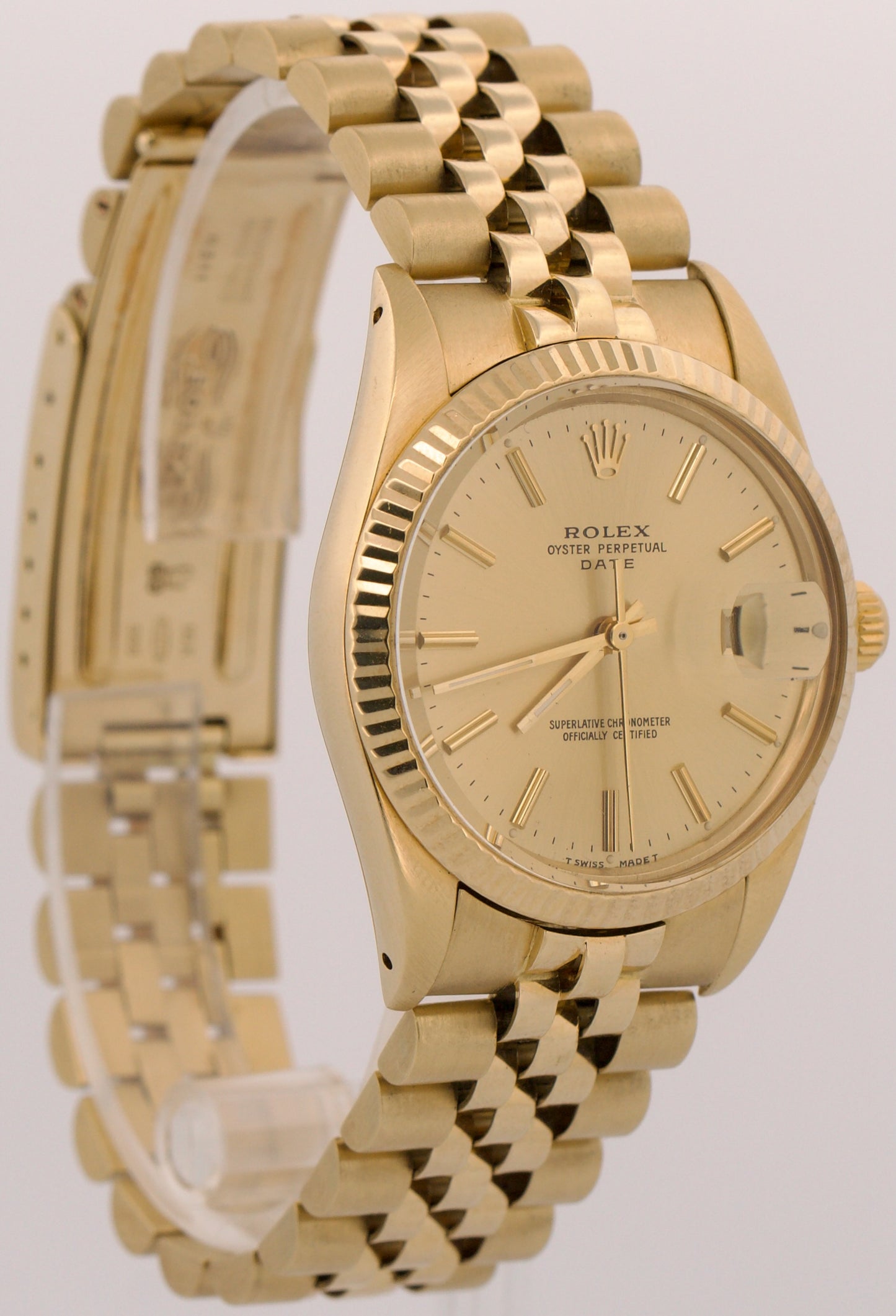 PAPERS Rolex Oyster Perpetual Date 34mm JUBILEE 14K Gold FLUTED 15037 Watch BOX