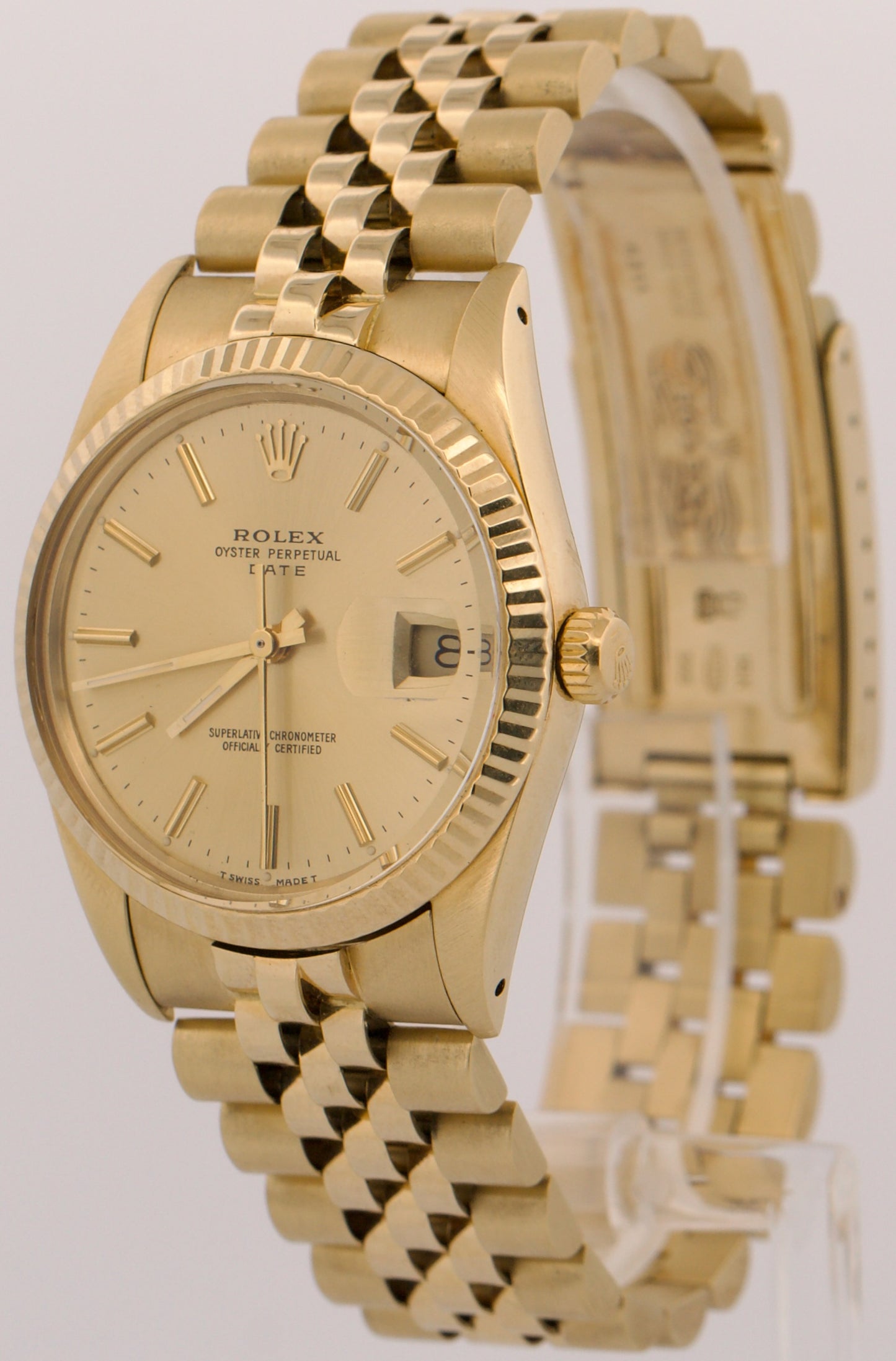 PAPERS Rolex Oyster Perpetual Date 34mm JUBILEE 14K Gold FLUTED 15037 Watch BOX