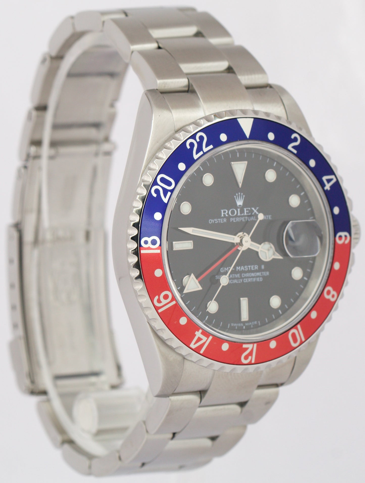 MINT Rolex GMT-Master II PEPSI Red Blue ERROR STICK Steel NO HOLES 40mm 16710