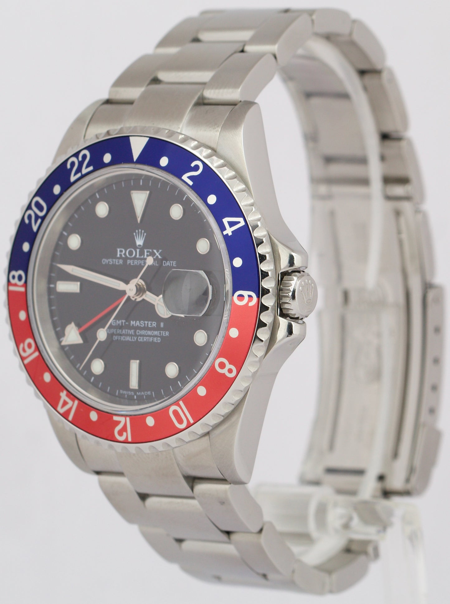 MINT Rolex GMT-Master II PEPSI Red Blue ERROR STICK Steel NO HOLES 40mm 16710