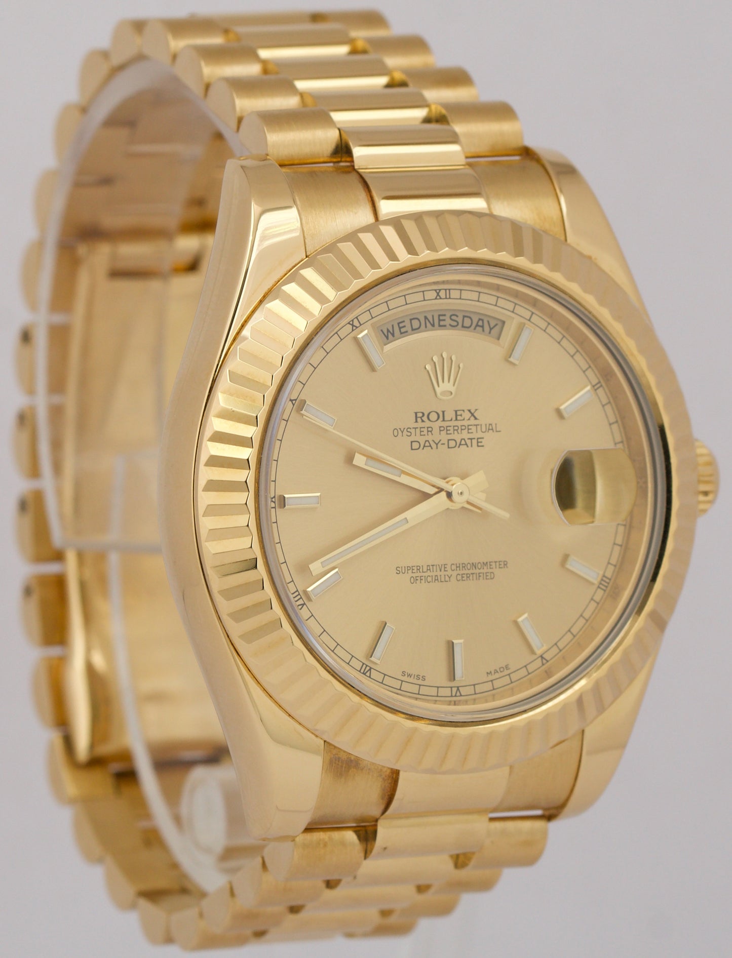 Rolex Day-Date II President 41mm CHAMPAGNE 18K Yellow Gold Fluted 218238 BOX