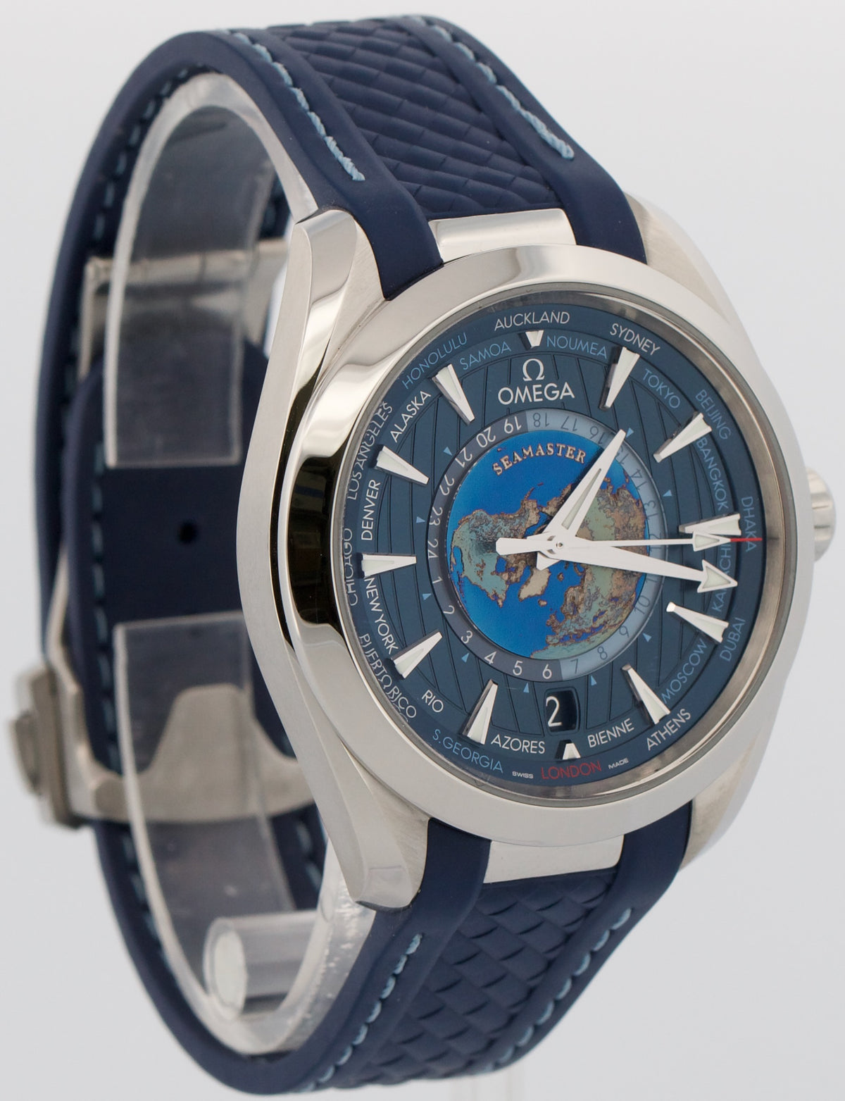 Omega Seamaster 220.12.43.22.03.001 Blue Rubber Aqua Terra Worldtimer Watch BOX