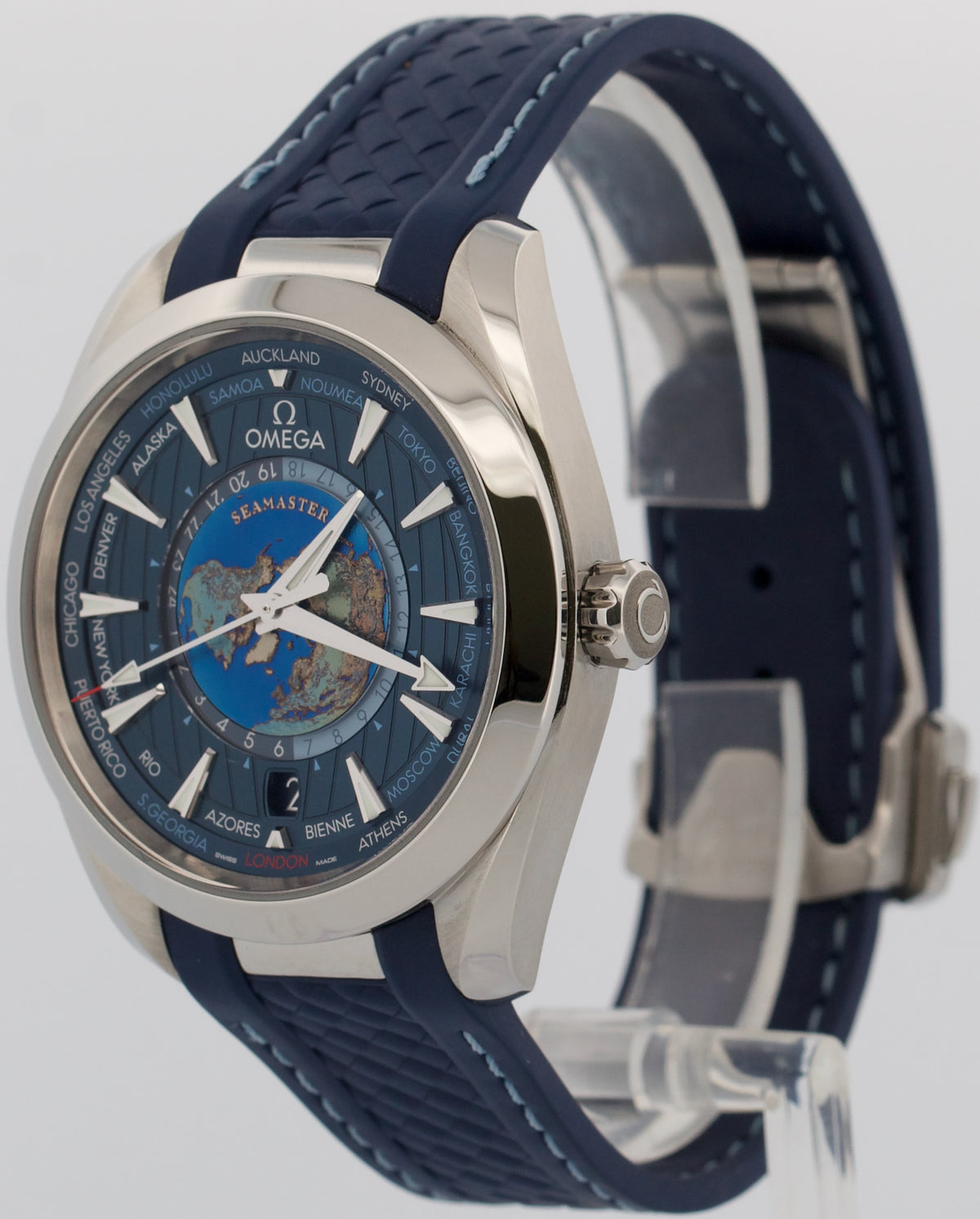 Omega Seamaster 220.12.43.22.03.001 Blue Rubber Aqua Terra Worldtimer Watch BOX