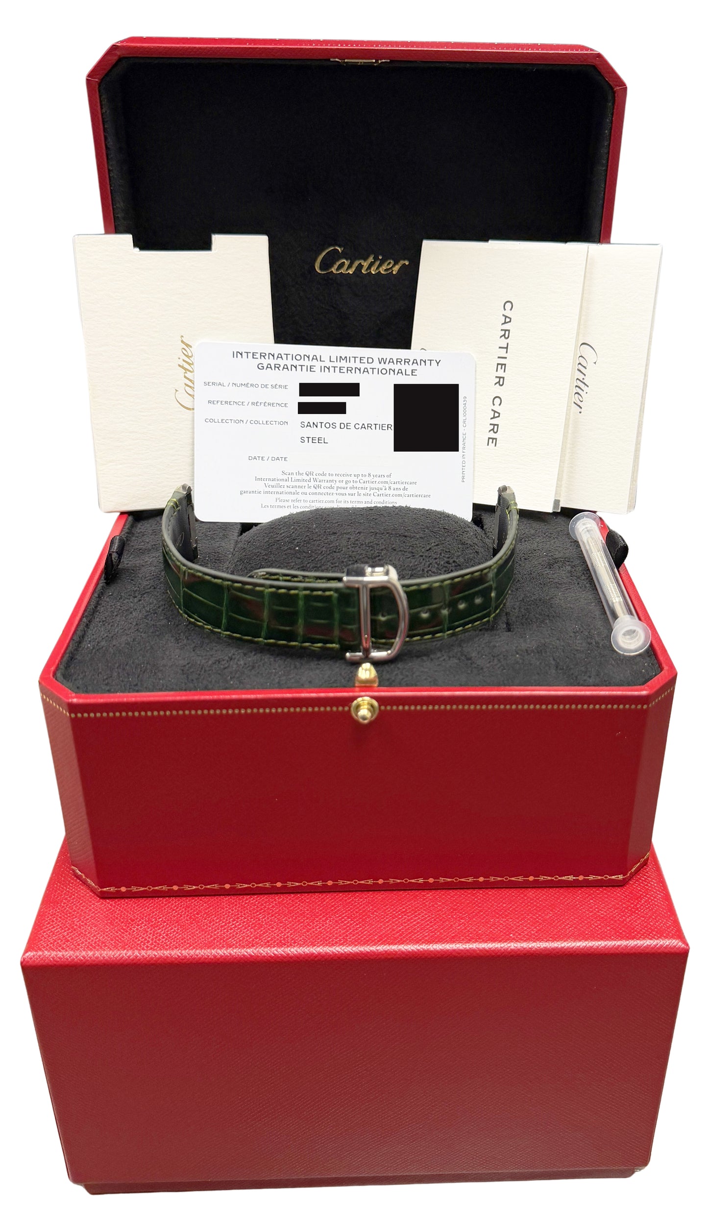 Cartier Santos-Dumont Large PAPERS Steel GREEN  39.8mm WSSA0062 4072 Watch BOX