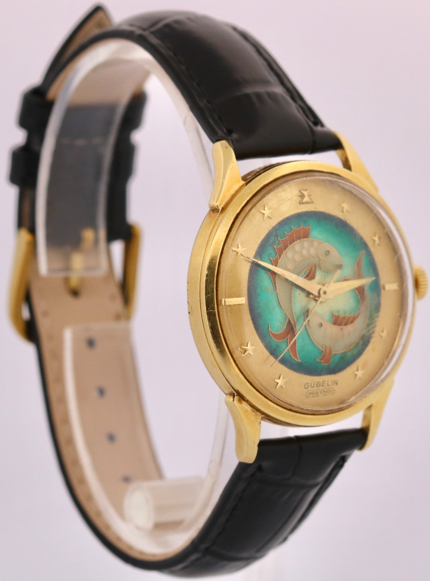 RARE VINTAGE GUBELIN Ipso Matic CLOISONNE ENAMEL FISH 35mm 18K Gold Automatic