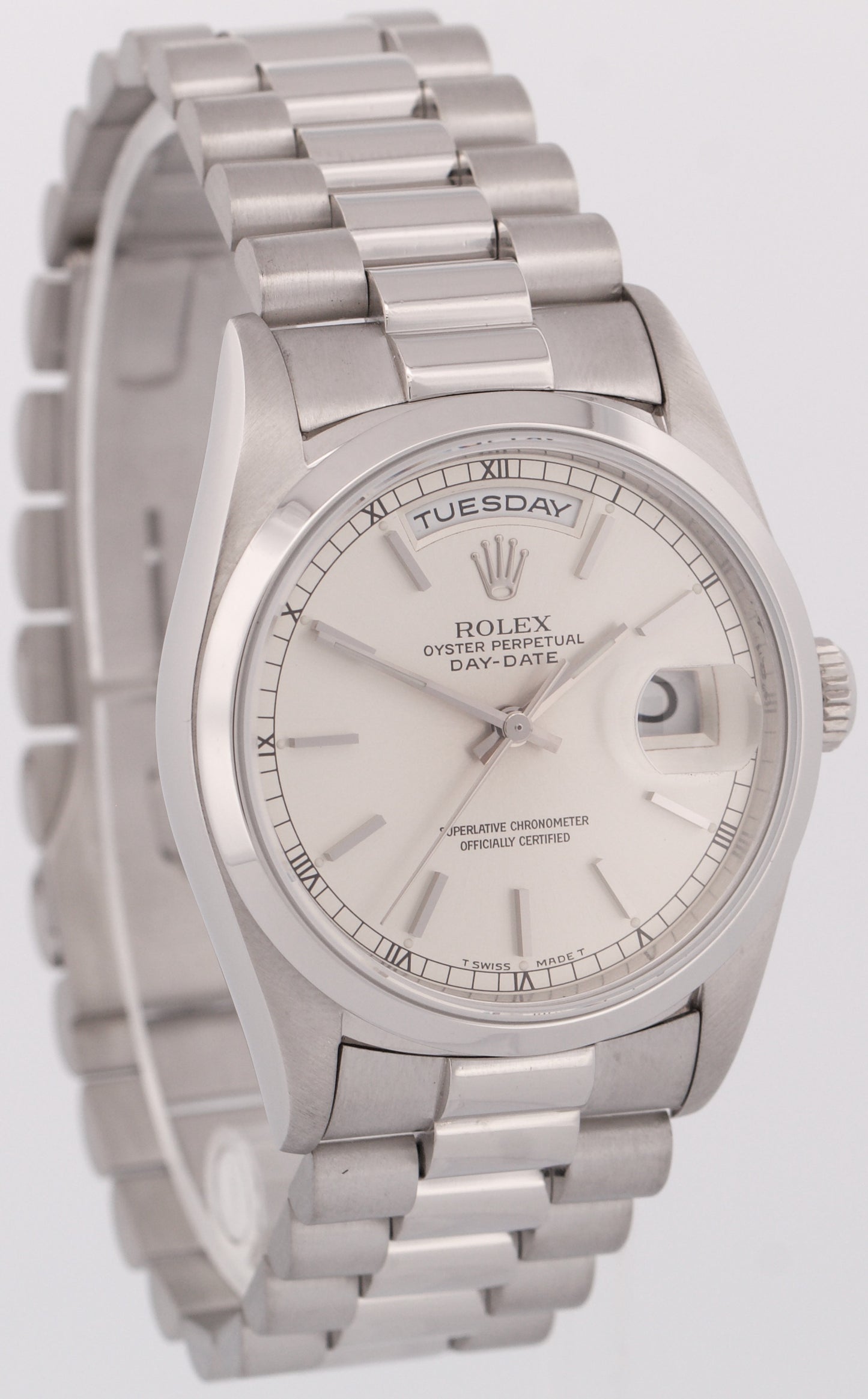 Rolex Day-Date Presidential 36mm SILVER 950 Platinum Smooth 18206 Watch BOX
