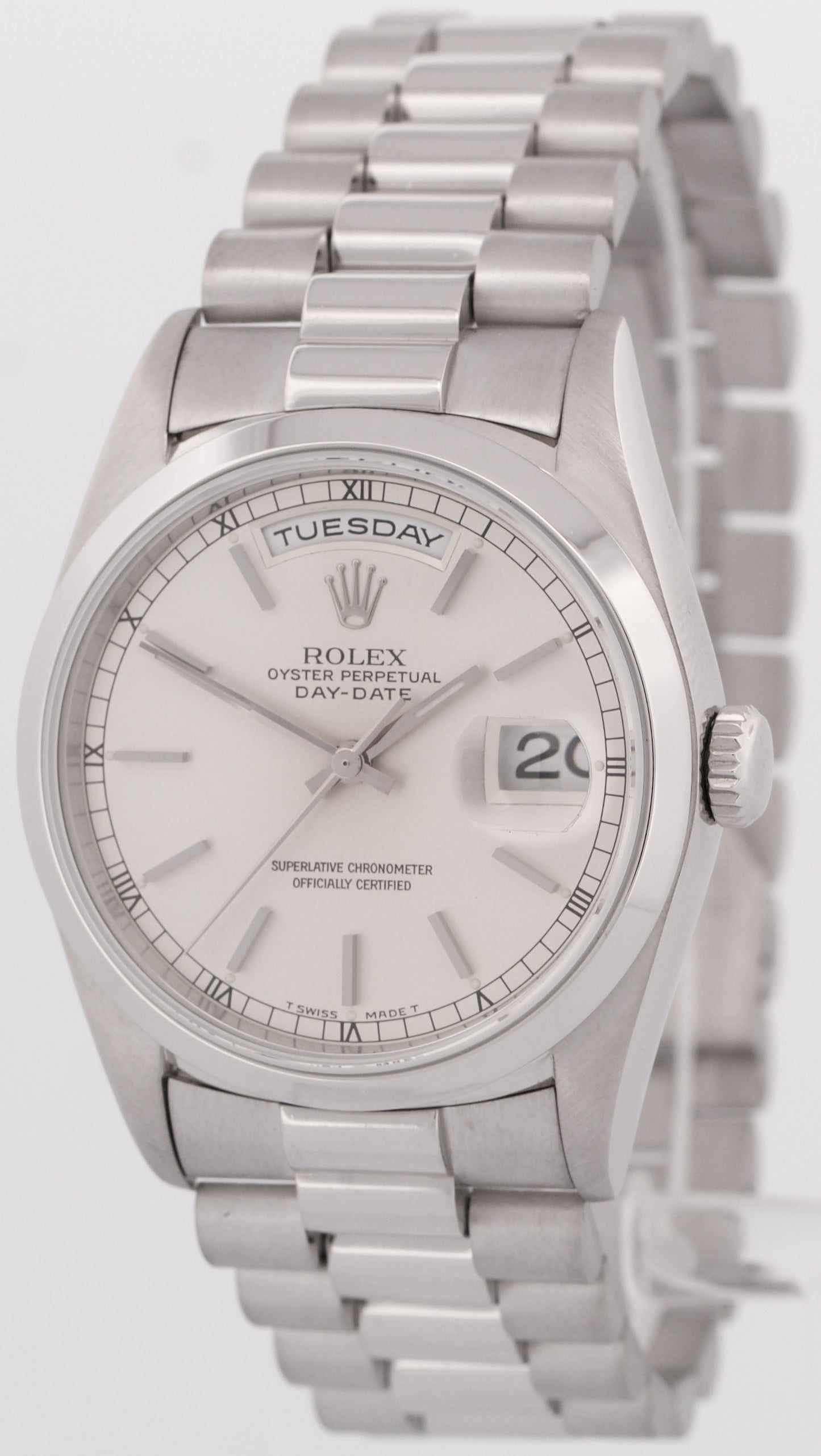 Rolex Day-Date Presidential 36mm SILVER 950 Platinum Smooth 18206 Watch BOX