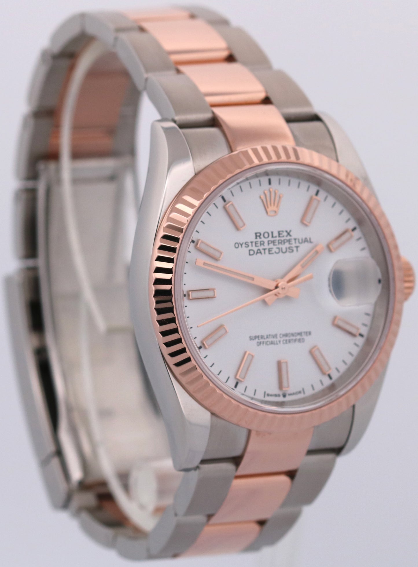 2024 PAPERS Rolex DateJust 36 WHITE 18k Rose Gold OYSTER Steel 36mm 126231 BOX