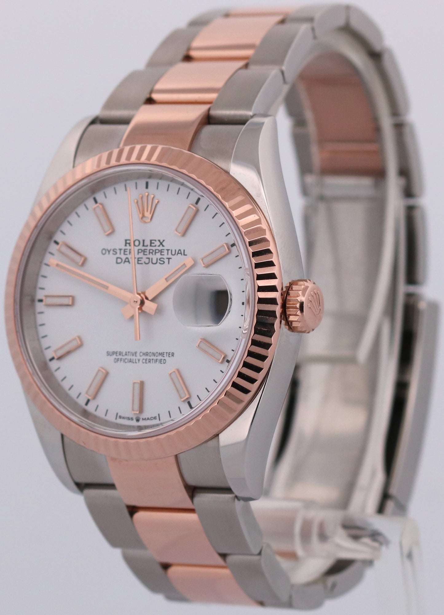 2024 PAPERS Rolex DateJust 36 WHITE 18k Rose Gold OYSTER Steel 36mm 126231 BOX