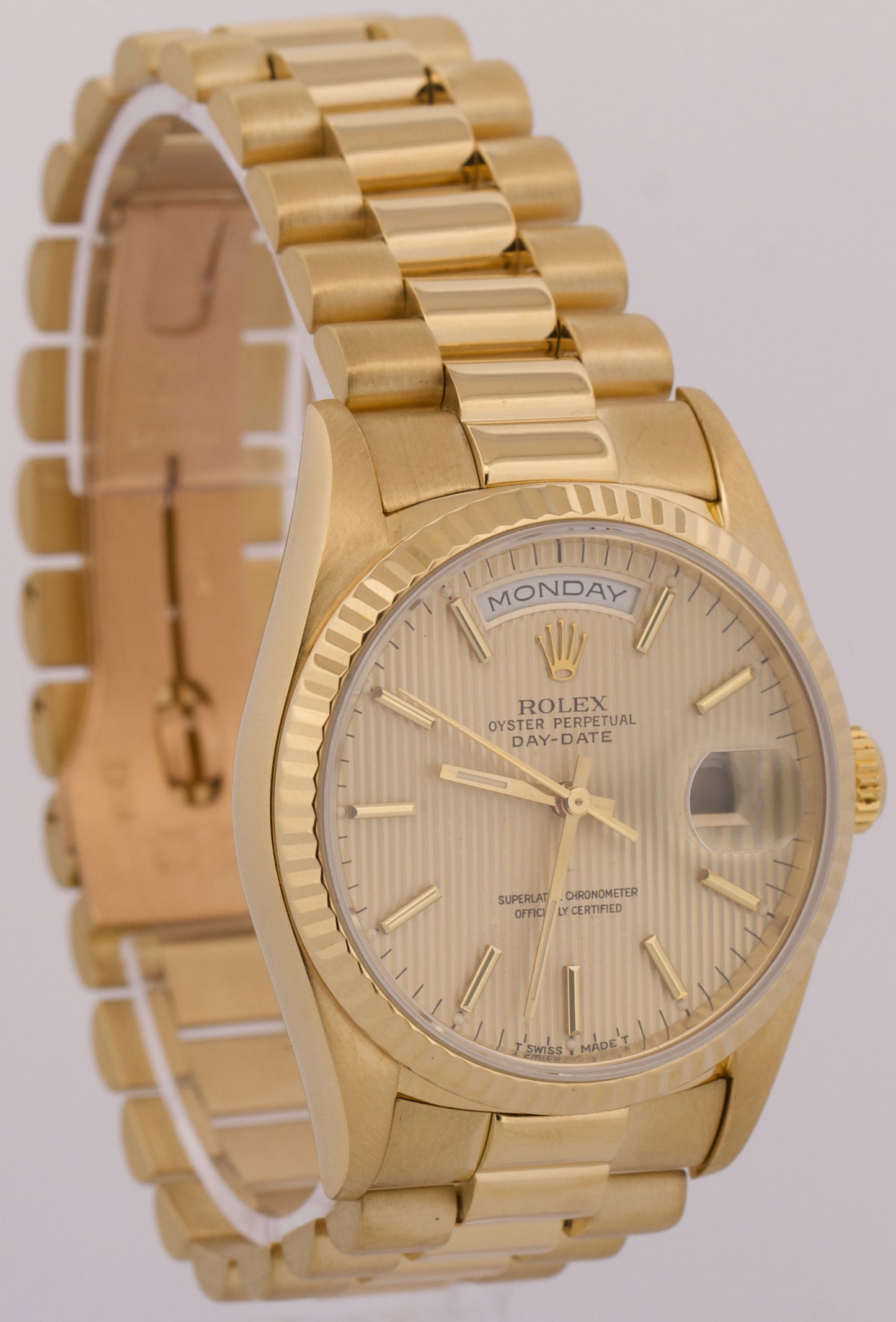 Rolex Day-Date President 36mm SILVERED CHAMPAGNE TAPESTRY 18K Gold 18238 BOX
