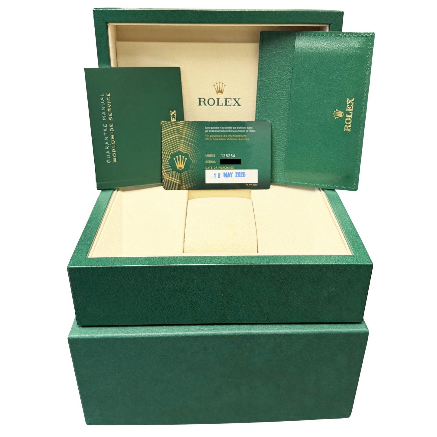 MAY 2026 PAPERS Rolex DateJust Steel Green 36mm 126234 Fluted Watch BOX