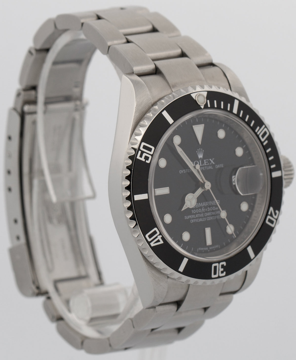2008 Rolex Submariner Date 16610 Black Rehaut No-Holes Steel 40mm Box Papers