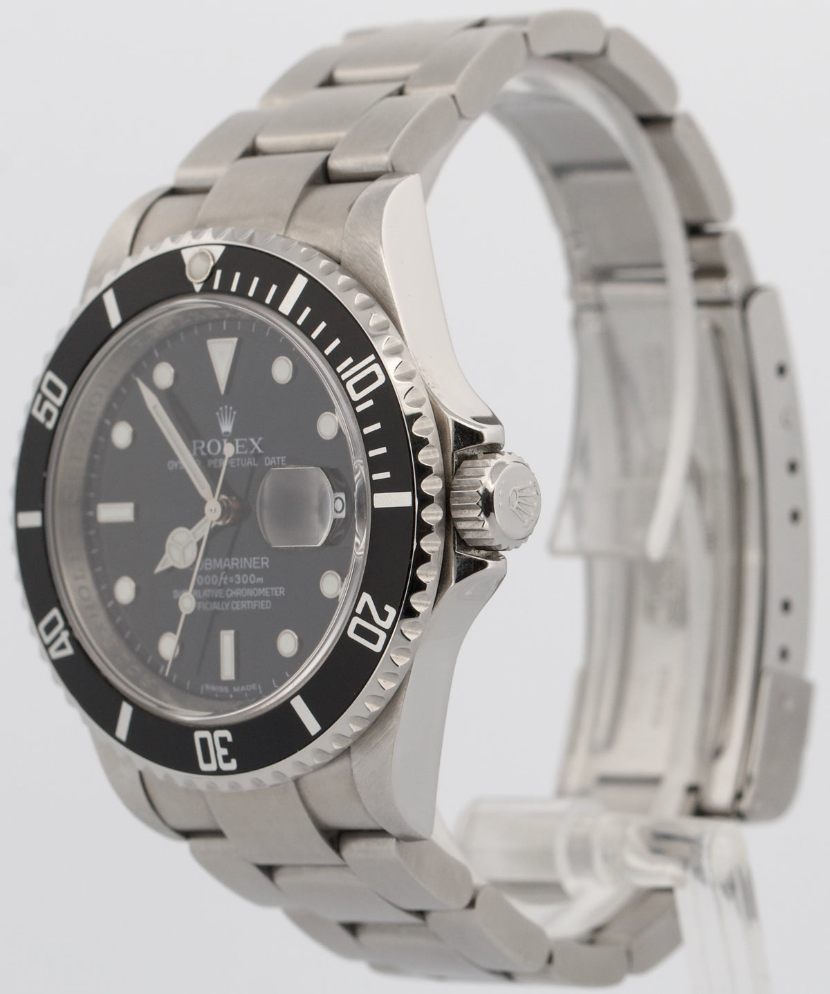 2008 Rolex Submariner Date 16610 Black Rehaut No-Holes Steel 40mm Box Papers