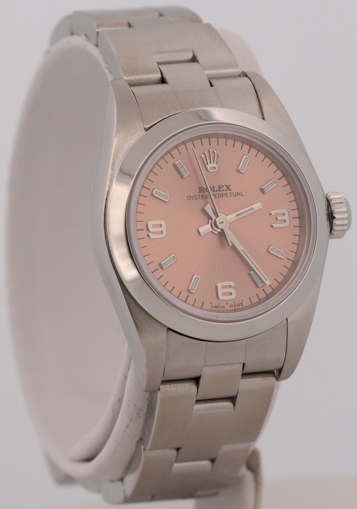 1999 Rolex Oyster Perpetual 24mm PINK 3-6-9 Steel NO-HOLES Oyster Smooth 76080