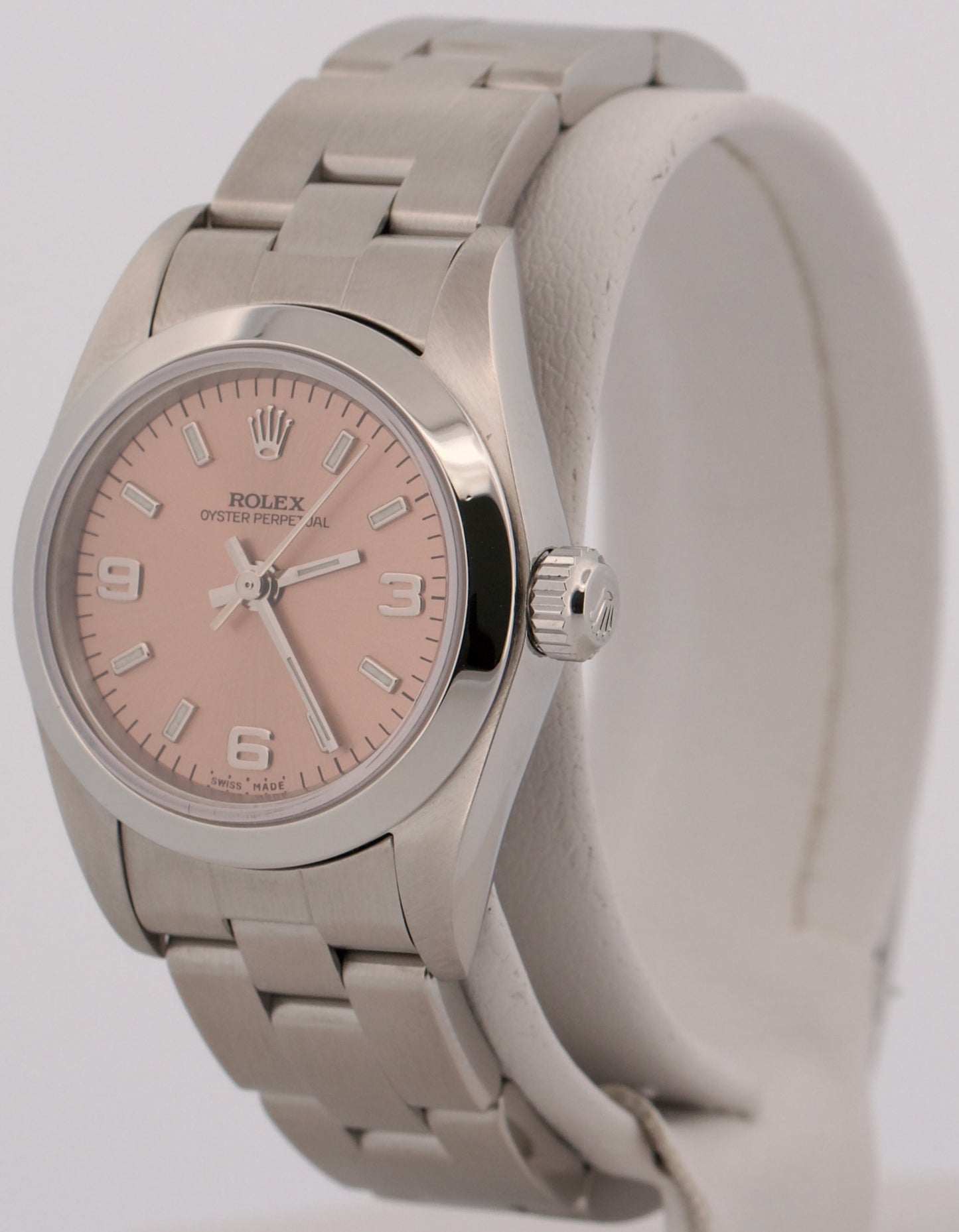 1999 Rolex Oyster Perpetual 24mm PINK 3-6-9 Steel NO-HOLES Oyster Smooth 76080