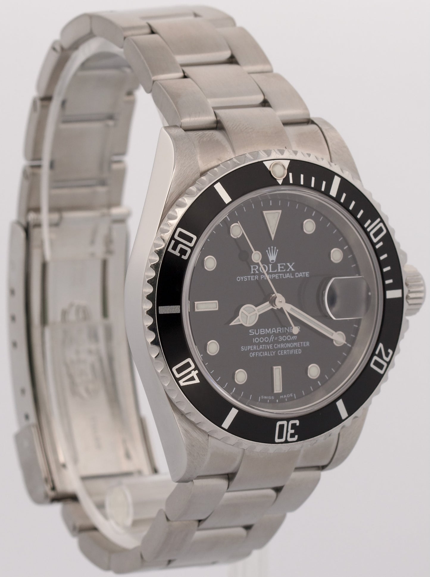 Rolex Submariner Date BLACK Stainless Steel 40mm NO-HOLES Oyster Watch 16610 T