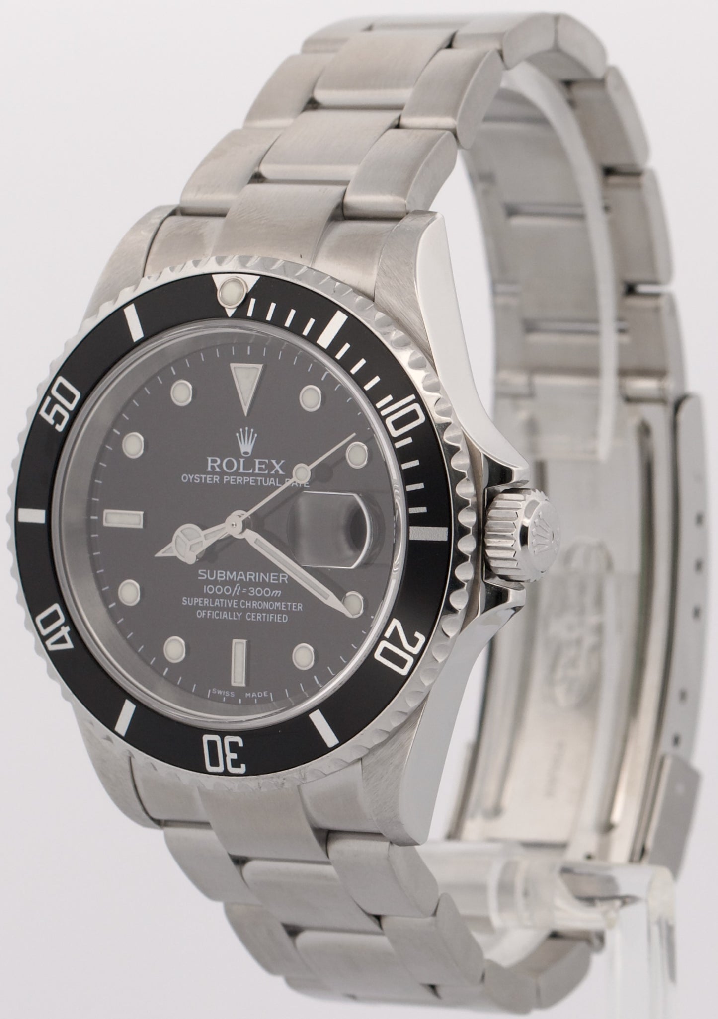 Rolex Submariner Date BLACK Stainless Steel 40mm NO-HOLES Oyster Watch 16610 T