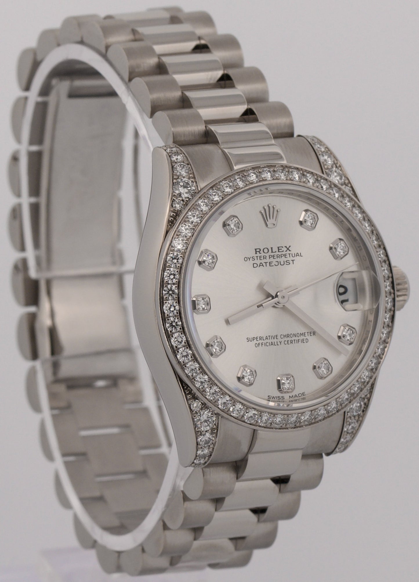 2019 PAPERS Rolex DateJust President 31mm SILVER DIAMOND 18K Gold 178159 BOX