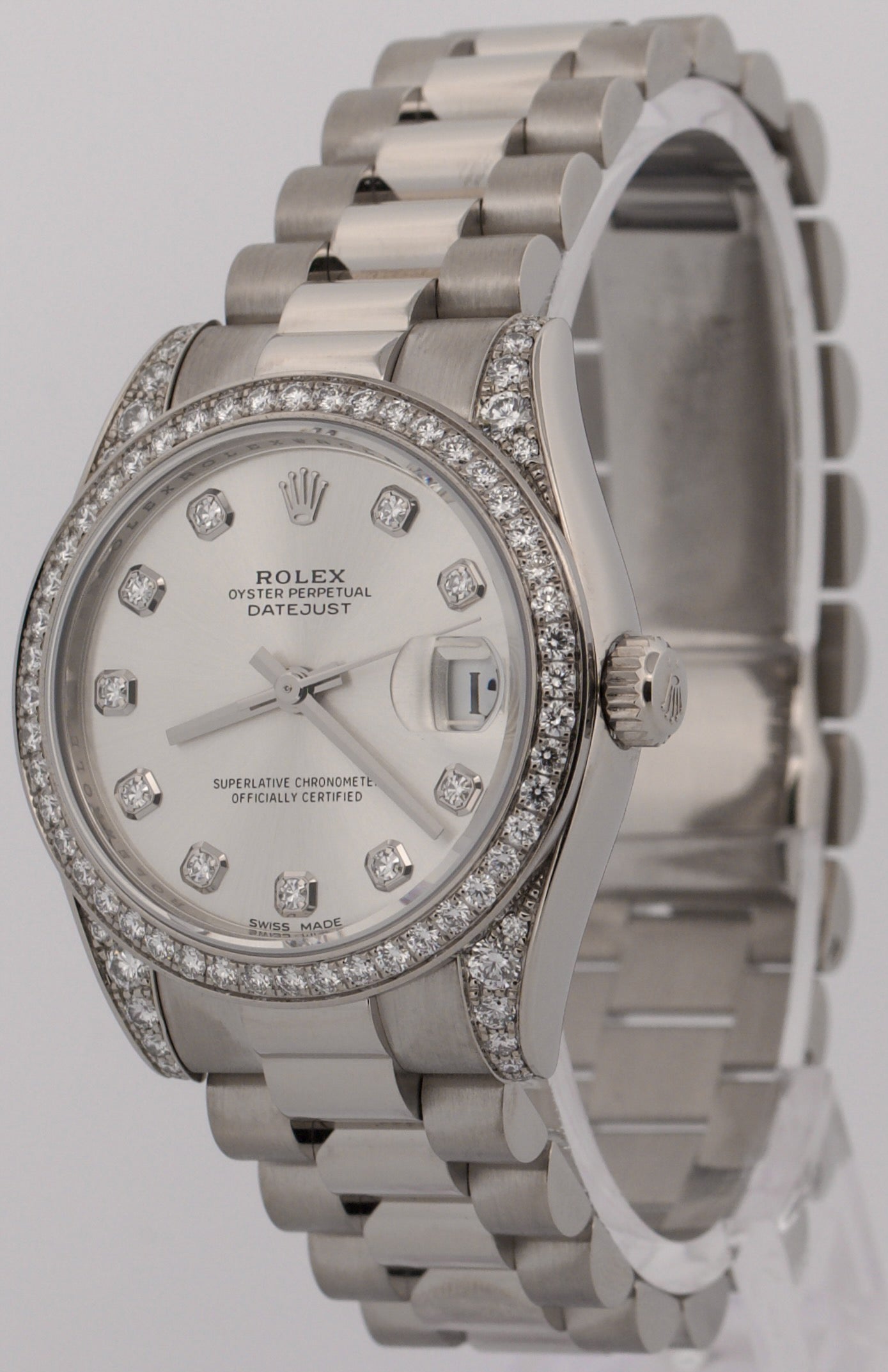 2019 PAPERS Rolex DateJust President 31mm SILVER DIAMOND 18K Gold 178159 BOX