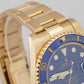 Rolex Submariner Date 40mm Ceramic 18K Yellow Gold Blue Dive Watch 116618 LB
