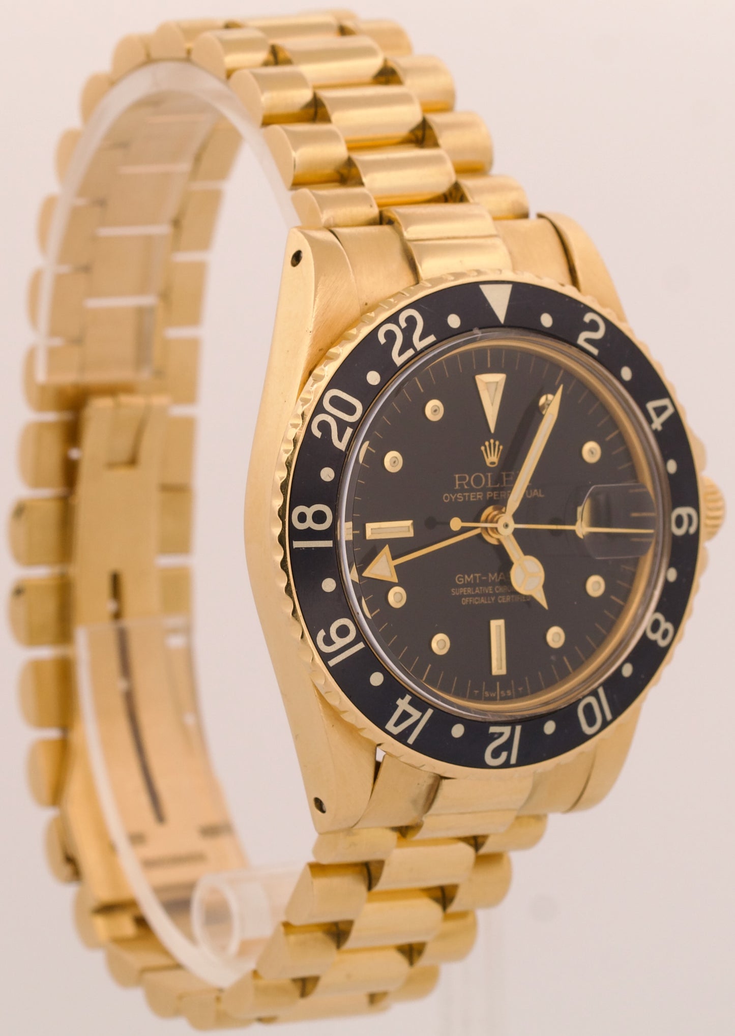 VINTAGE 1978 Rolex GMT-Master BLACK 18K Yellow Gold PRESIDENT 40mm Watch 1675
