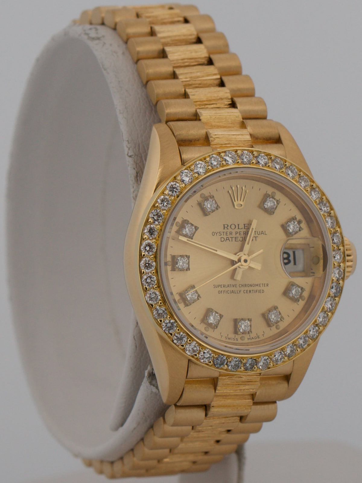 Rolex DateJust President 69278 Champagne Diamond Bark 26mm 18K Yellow Gold Watch