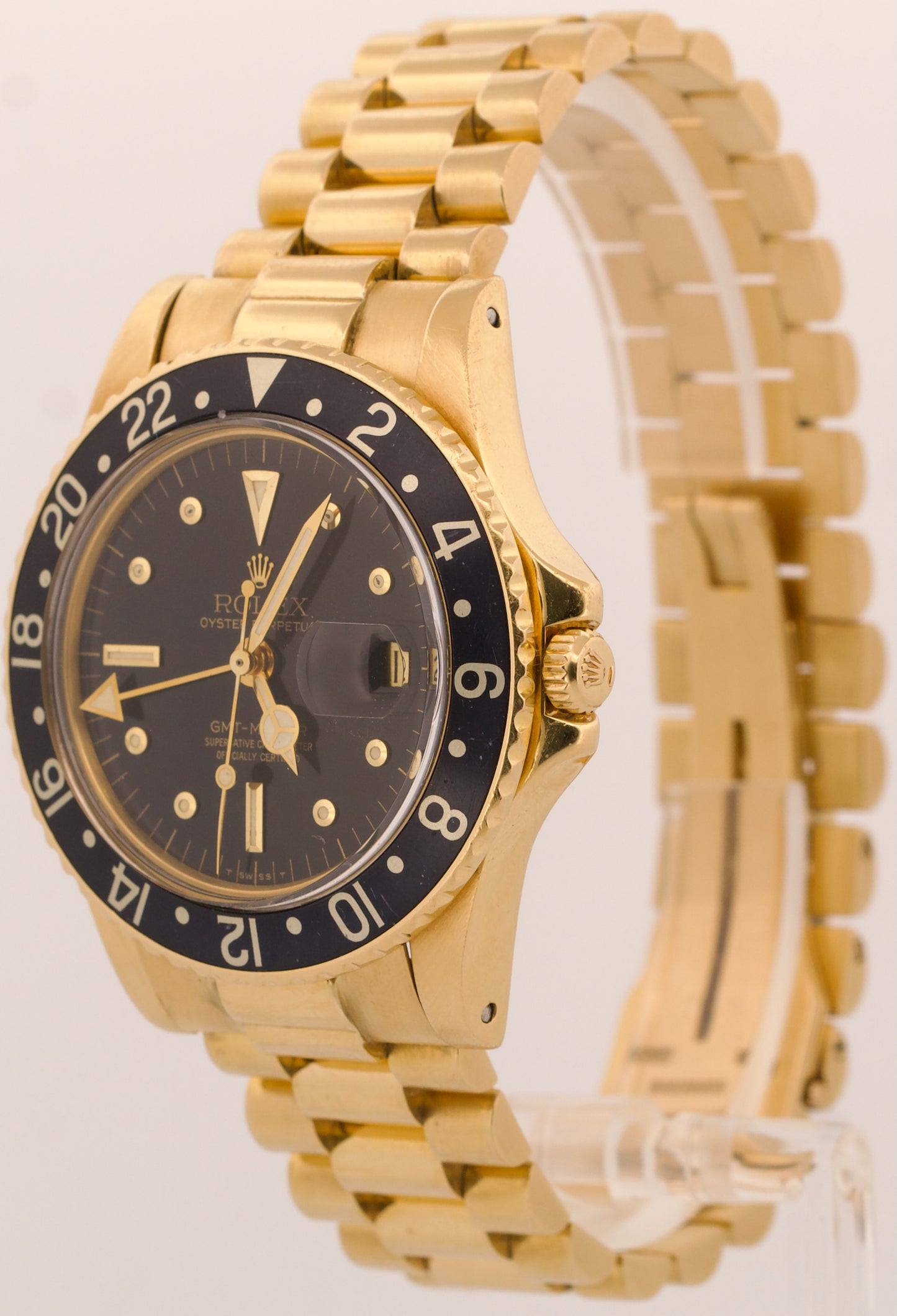 VINTAGE 1978 Rolex GMT-Master BLACK 18K Yellow Gold PRESIDENT 40mm Watch 1675