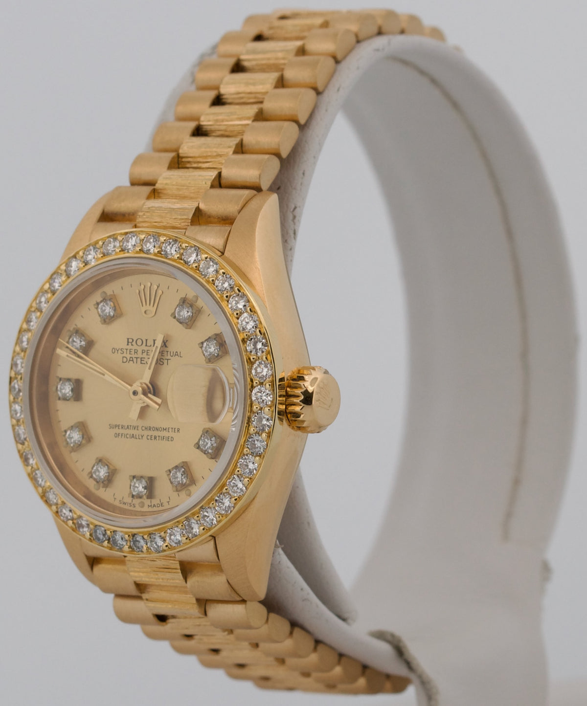 Rolex DateJust President 69278 Champagne Diamond Bark 26mm 18K Yellow Gold Watch