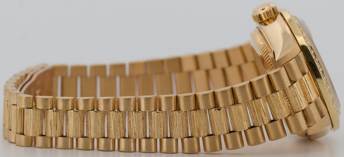 Rolex DateJust President 69278 Champagne Diamond Bark 26mm 18K Yellow Gold Watch