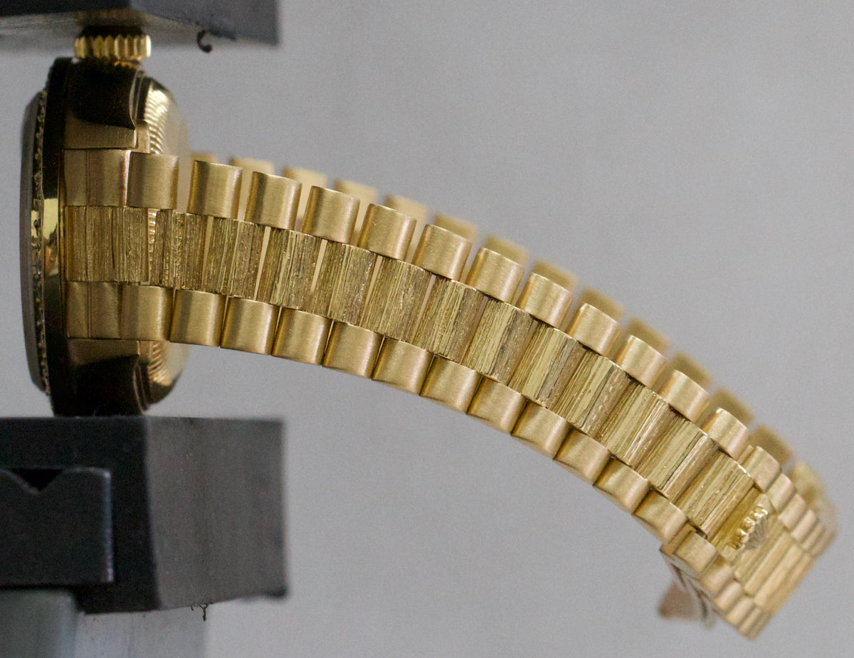 Rolex DateJust President 69278 Champagne Diamond Bark 26mm 18K Yellow Gold Watch