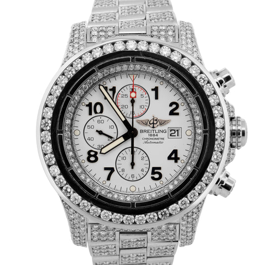Breitling Super Avenger DIAMOND Chronograph 48mm Steel Watch A13370 BOX