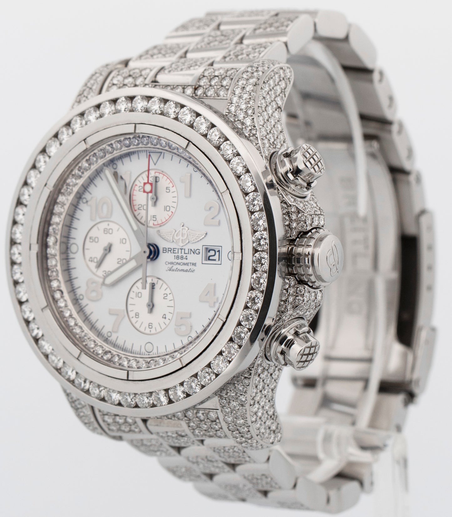 Breitling Super Avenger DIAMOND Chronograph 48mm Steel Watch A13370 BOX