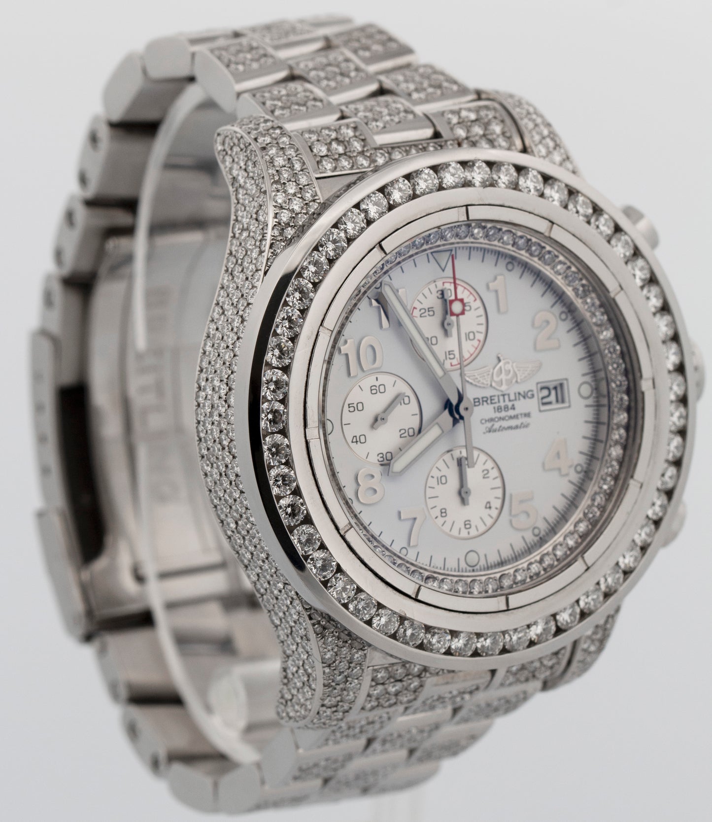 Breitling Super Avenger DIAMOND Chronograph 48mm Steel Watch A13370 BOX