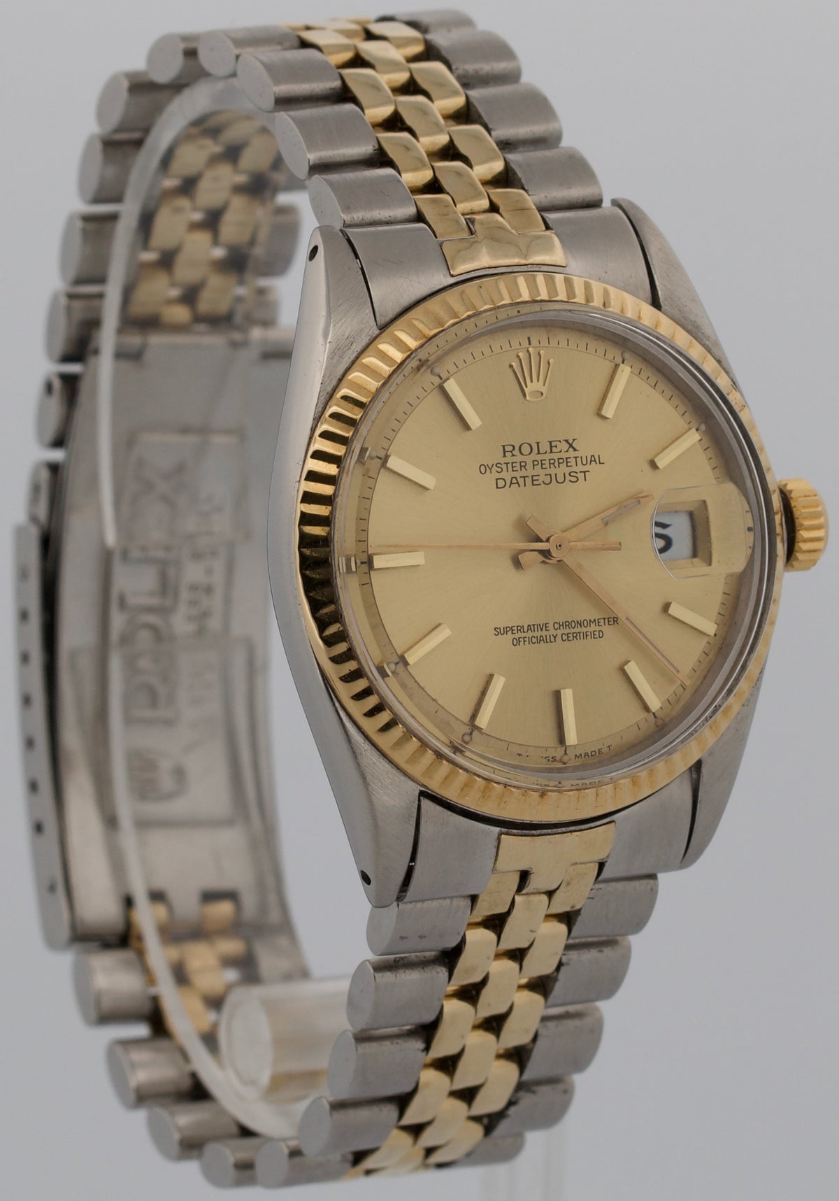 1963 Rolex DateJust 1601 Champagne 18K Yellow Gold Steel Jubilee 36mm Watch