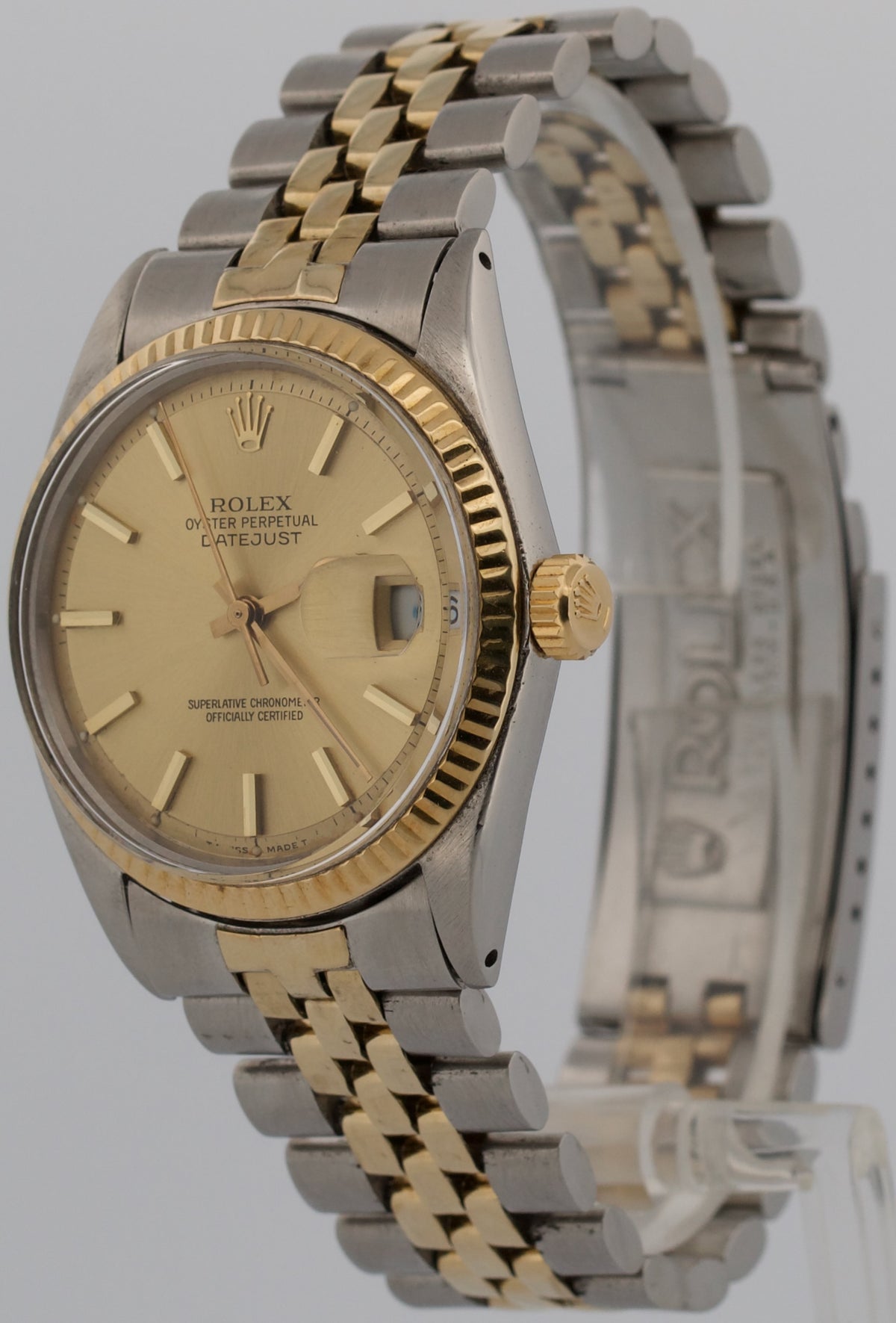 1963 Rolex DateJust 1601 Champagne 18K Yellow Gold Steel Jubilee 36mm Watch