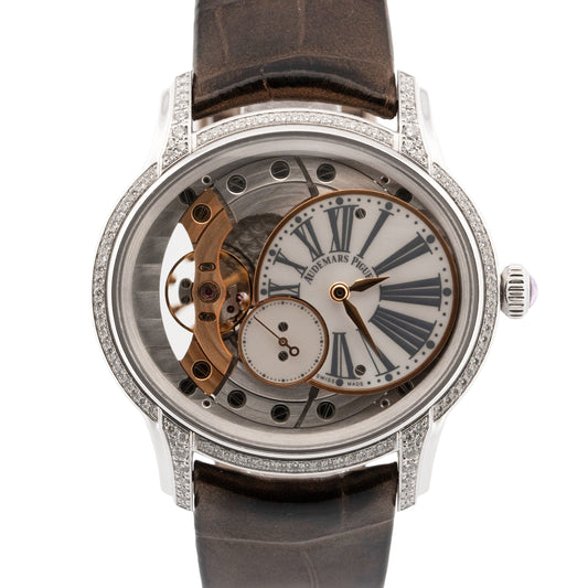 PAPERS Audemars Piguet Millenary DIAMOND Gold SKELETON 39.5mm 77247BC Watch BOX