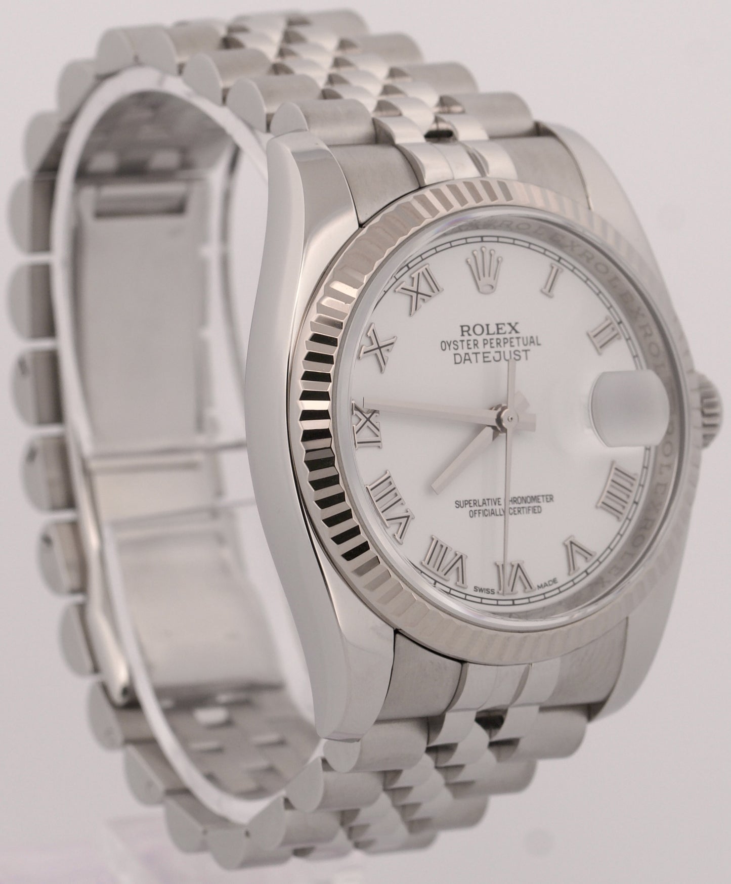 2015 PAPERS Rolex DateJust 36mm WHITE ROMAN 18K Steel JUBILEE 18K 116234 BOX