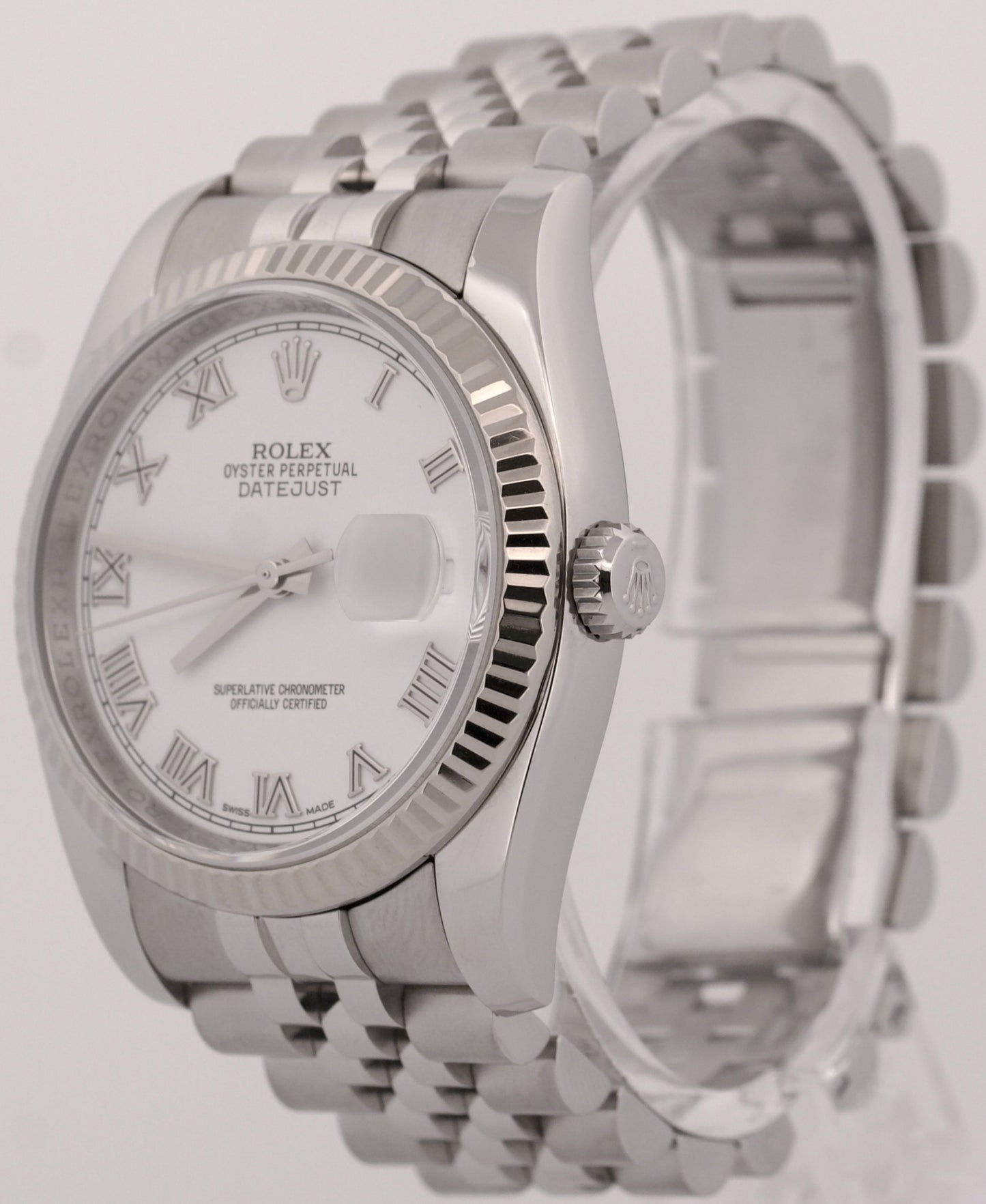 2015 PAPERS Rolex DateJust 36mm WHITE ROMAN 18K Steel JUBILEE 18K 116234 BOX