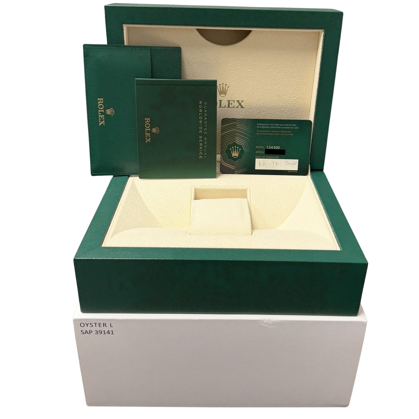2022 PAPERS UNPOL. Rolex Oyster Perpetual Steel TURQUOISE 41mm 124300 Watch BOX