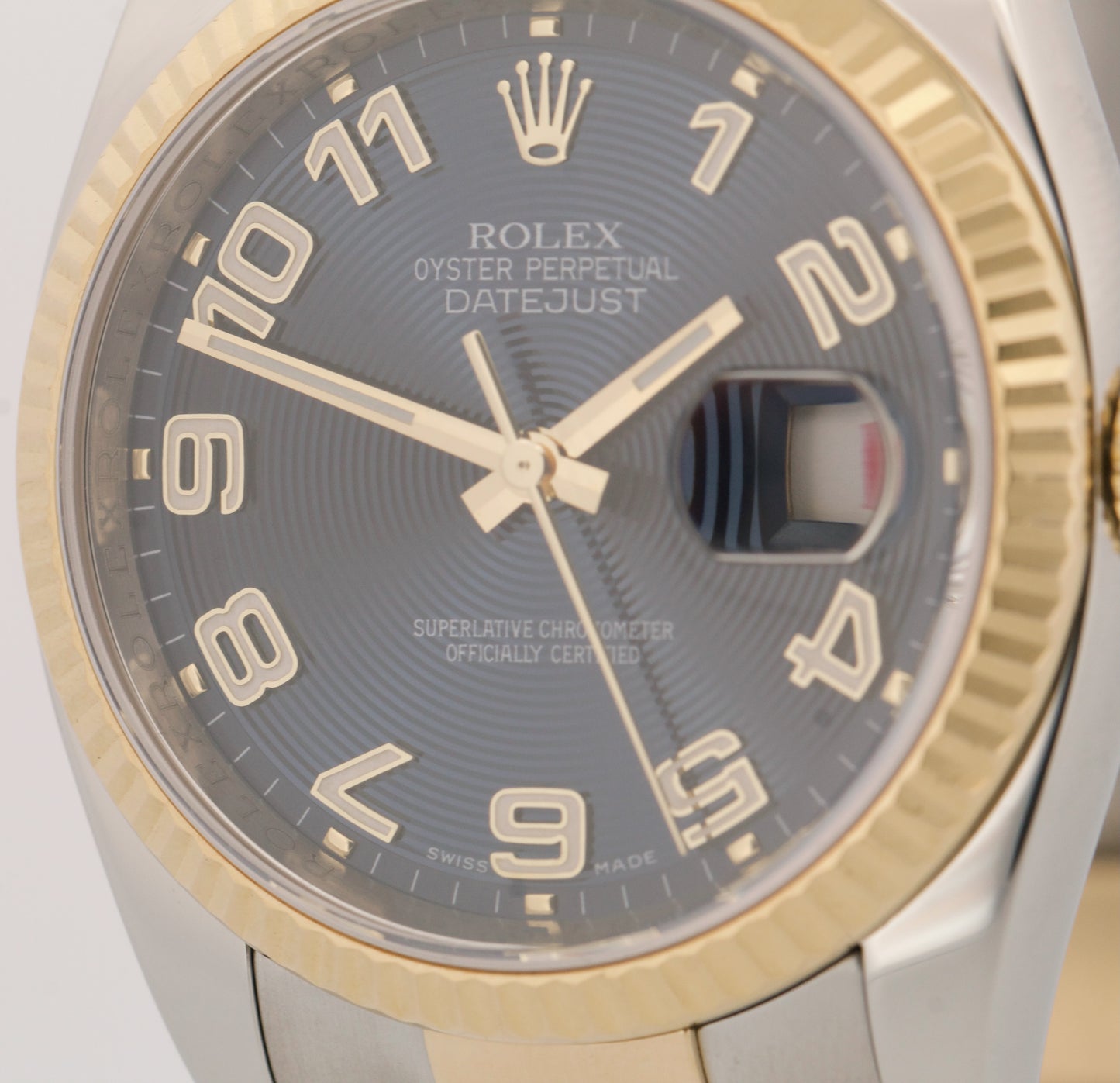 PAPERS Rolex DateJust 36mm BLUE CONCENTRIC 18K Steel RED ROULETTE 116233 BOX
